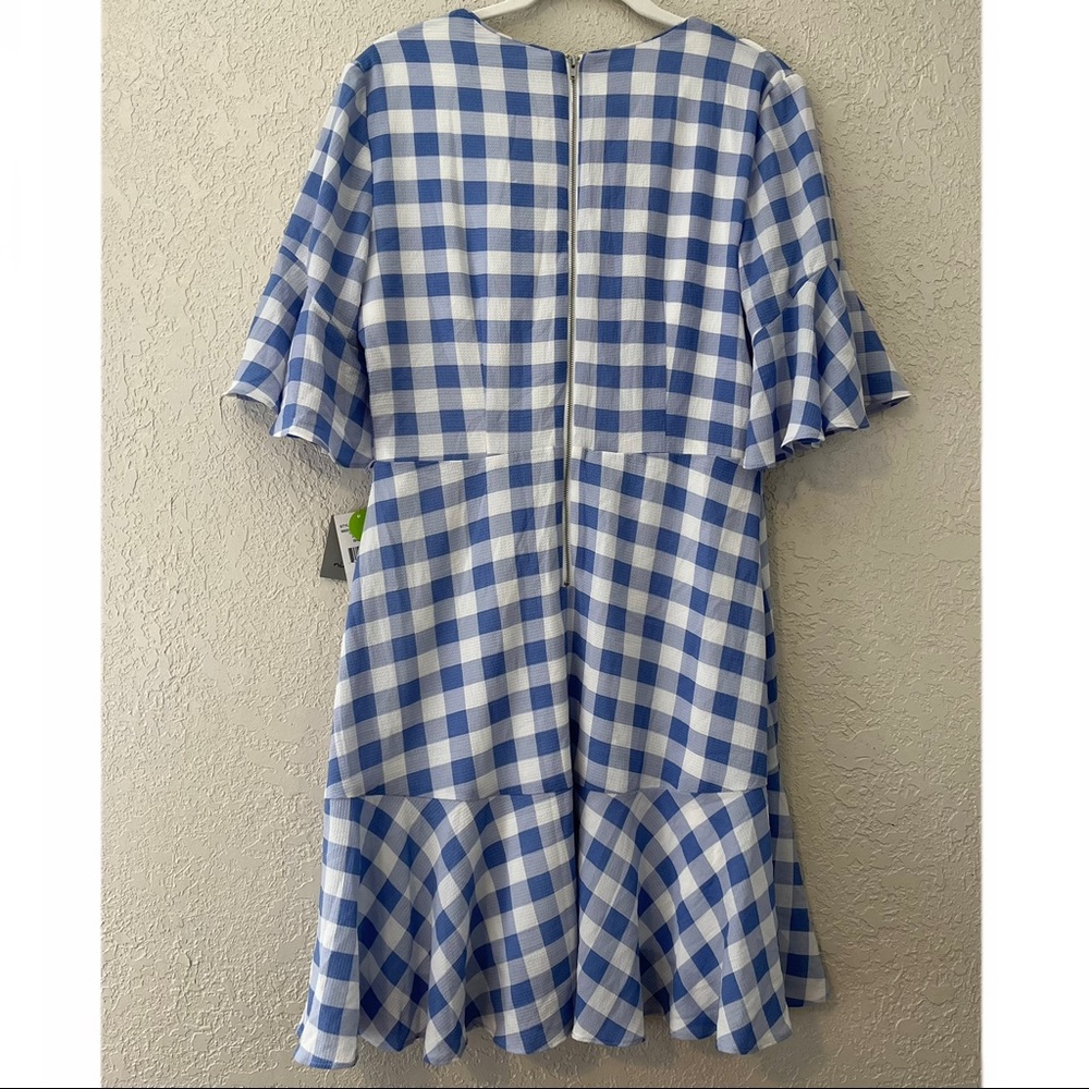 Danny and Nicole women’s blue gingham print flounce sleeve A-line dress, 12 - Picture 2 of 9